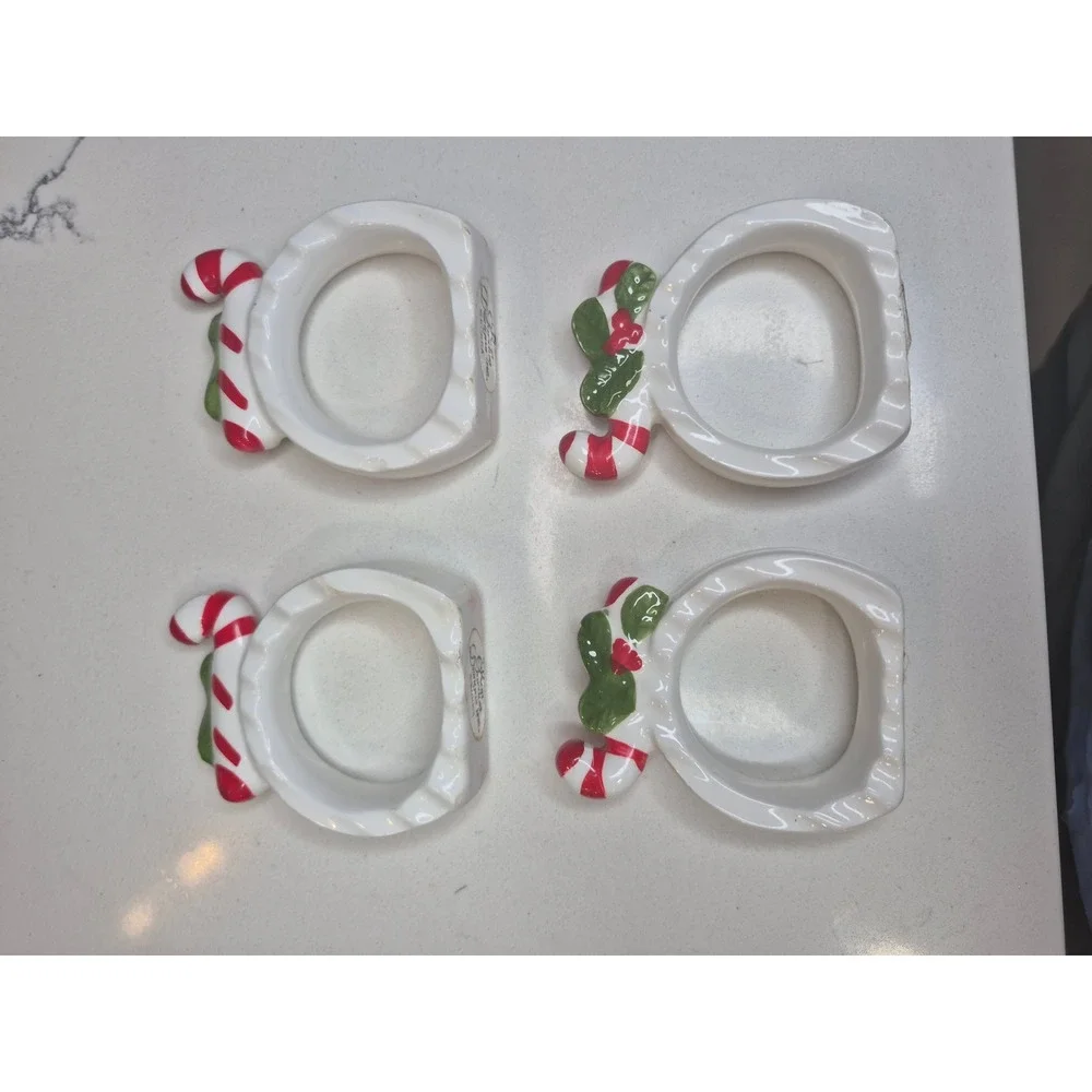 Christmas Napkin Rings Holiday Candy‎ Cane Holly Berry Set of 4 Table Decor
